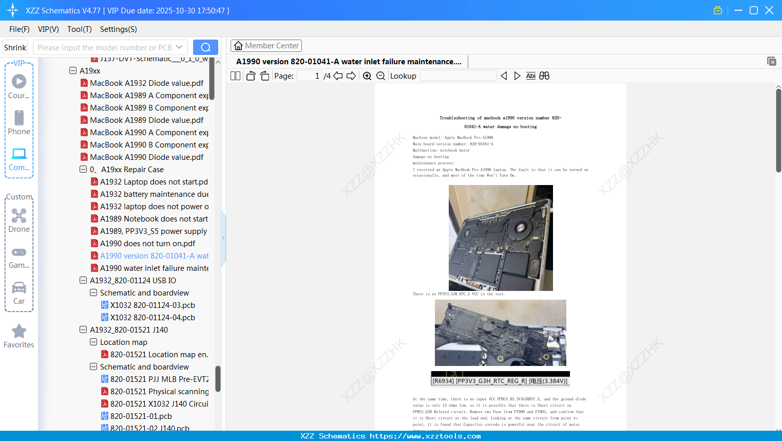 Laptop Apple A1990 Version 820-01041-A Water Inlet Failure Maintenance